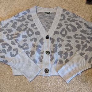 Grey Leopard print cropped cardigan